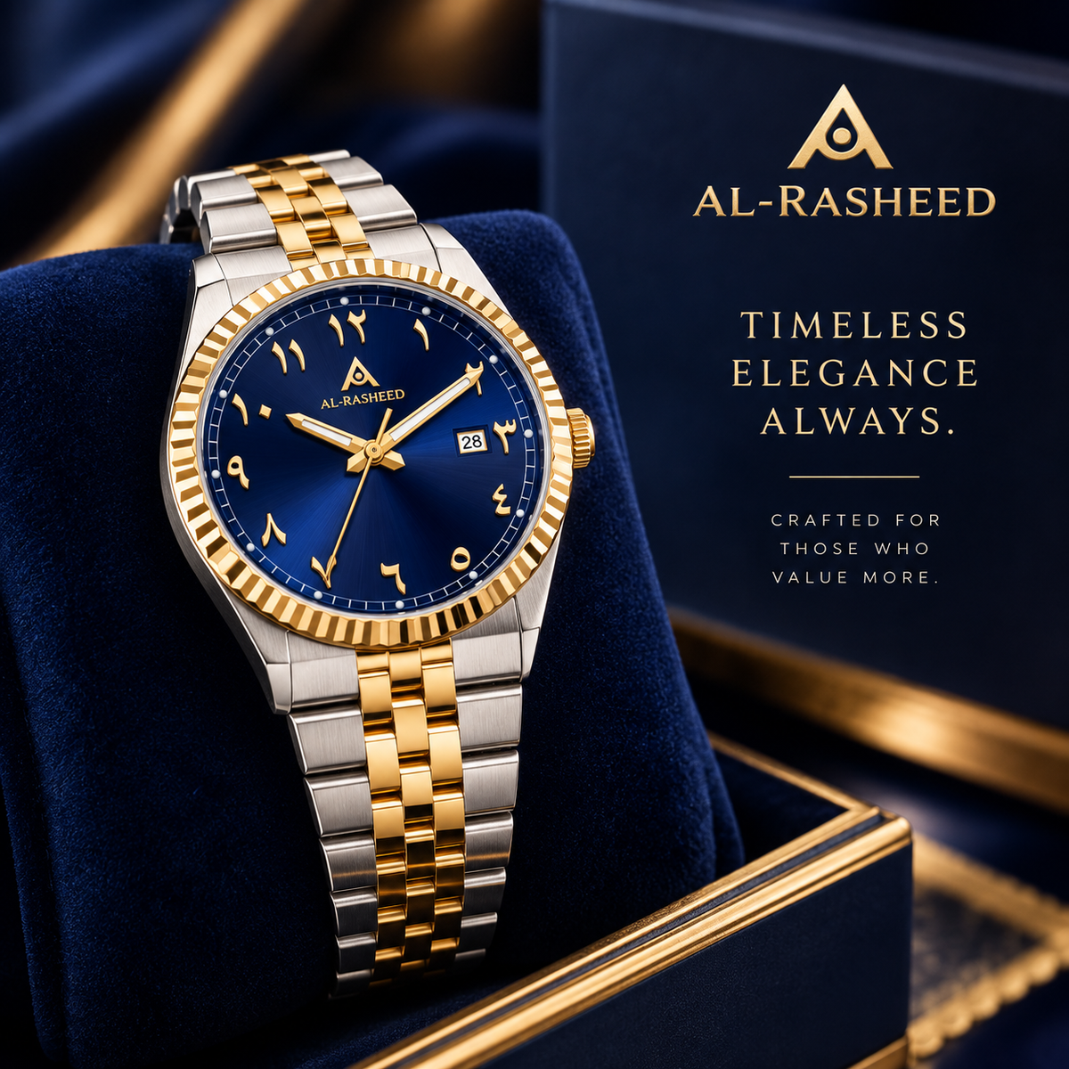 Al-Rasheed First Edition — Oosterse Arabische dial — Marine Blue & Gold